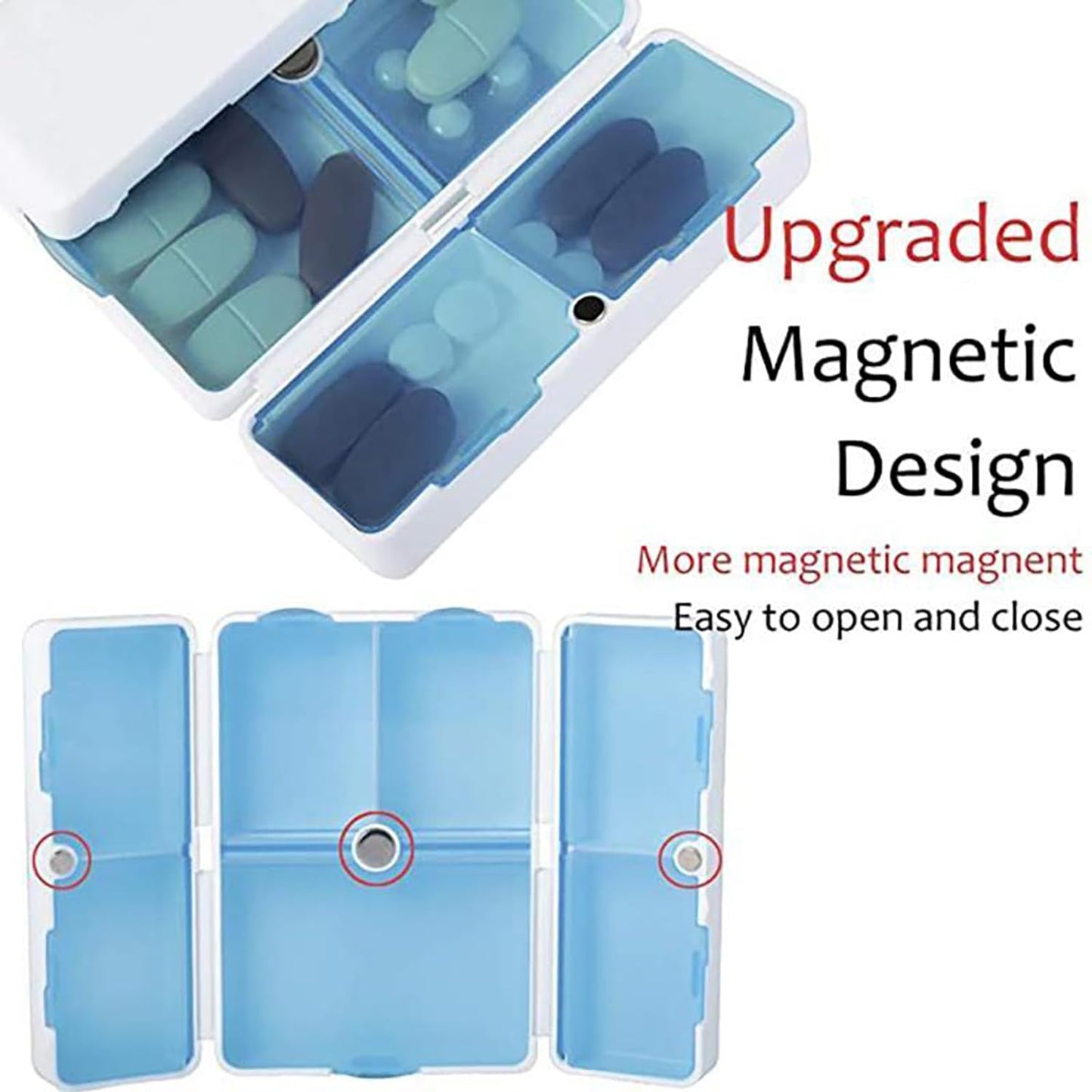 Magnetic Pill Organizer, 7 Compartments Portable Pill Case Travel Pill Organizer, Folding Design Pill Box for Purse Pocket to Hold Vitamins, Cod Liver Oil, Supplements, Medicine Box (1 Pc)