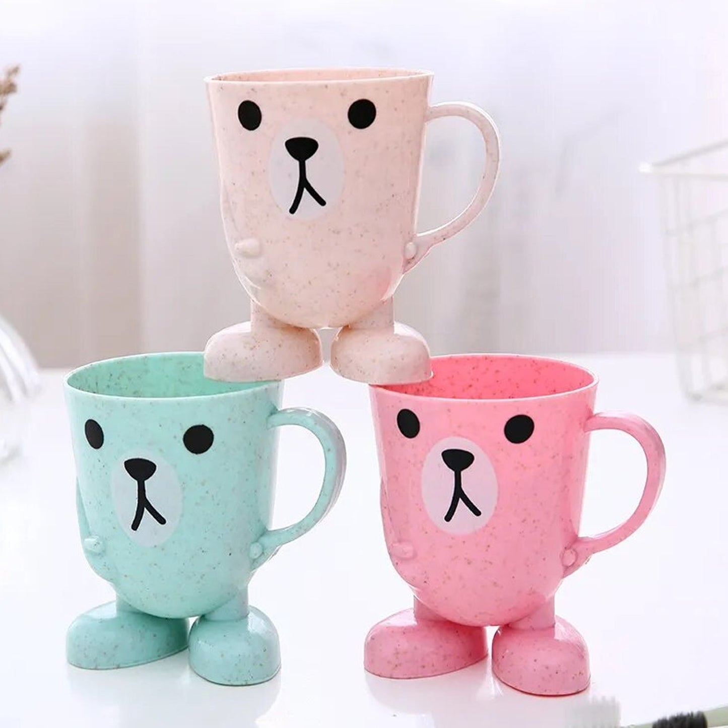 4101 Toothbrush Holders Mouthwash Cup Milk Cup with Handle Breakfast Mug Drink Teeth Washing for Children's Stereo Base Household Brushing Cup