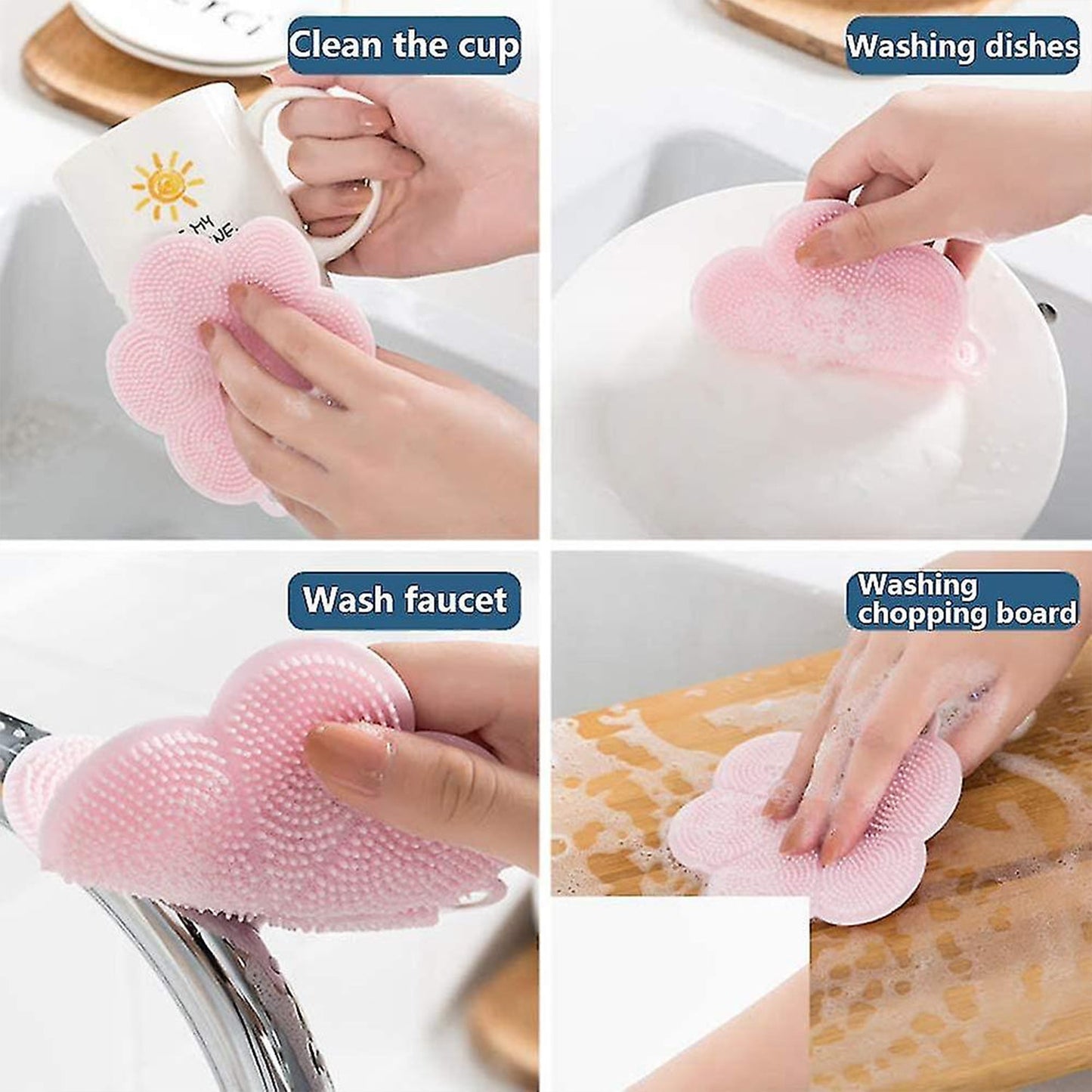 Multifunction Silicone Sponge Dish Washing Kitchen Scrubber, Dishwashing Brush Silicone Kitchen Brush Flower Shape Cleaning Brushes for Home Restaurant Easy Cleaning Tool Heat-Resistant Mat Kitchen Home Gadgets (1 Pc)