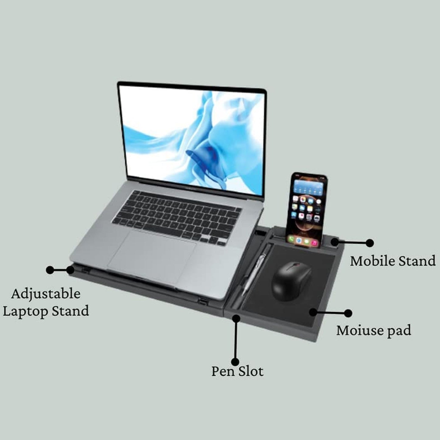 Laptop Stand Suitable Portable Foldable Compatible with MacBook Notebook Tablet Tray Desk Table Book with Free Phone Stand