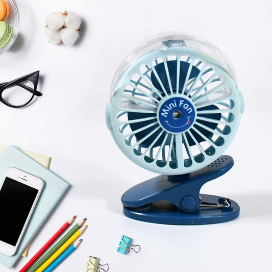 Portable Clip-on Fan, Battery Operated, With Light & Spray, Small Yet Powerful USB Table Fan, 3-Speed Quiet Rechargeable Mini Desk Fan, 360° Rotation, Personal Cooling Fan for Home, Office, Camping