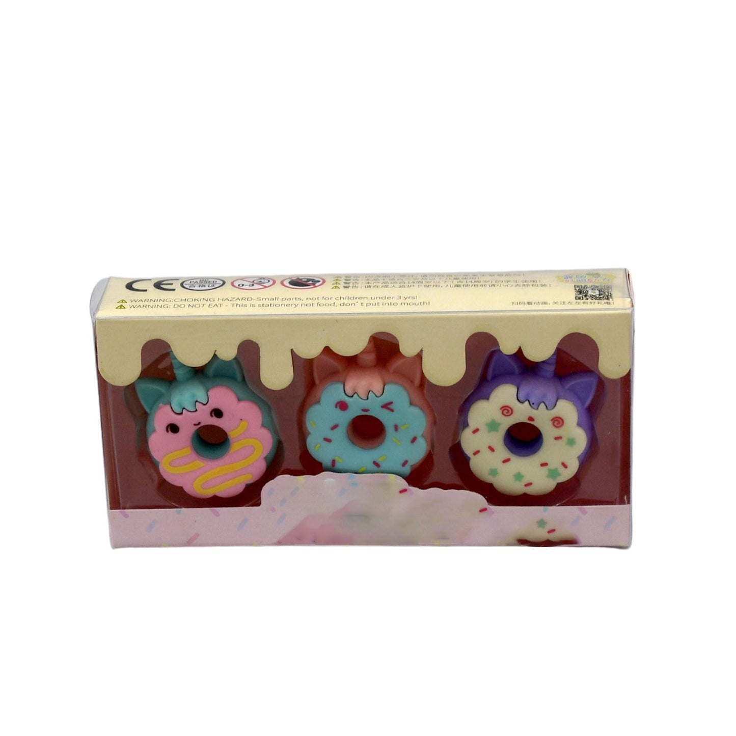 Tree Small Sized Cartoon Themed Non-Toxic Donut Erasers, School Stationery | for Kids - Boys & Girls | Birthday Gift |Return Gift (3pc Set)