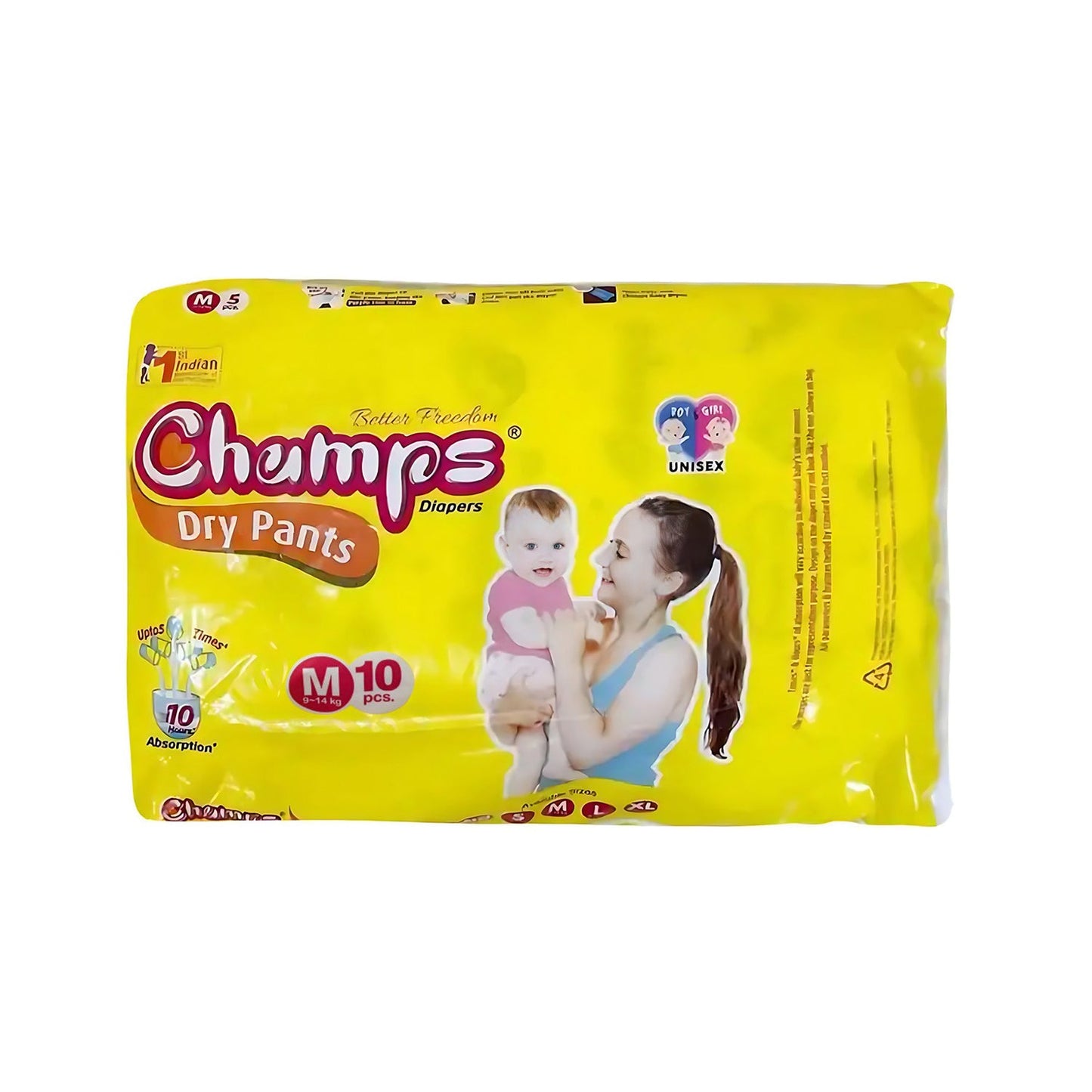 0966 Medium Champs Dry Pants Style Diaper - Medium (10 pcs) Best for Travel  Absorption, Champs Baby Diapers, Champs Soft and Dry Baby Diaper Pants (M, 10 Pcs )