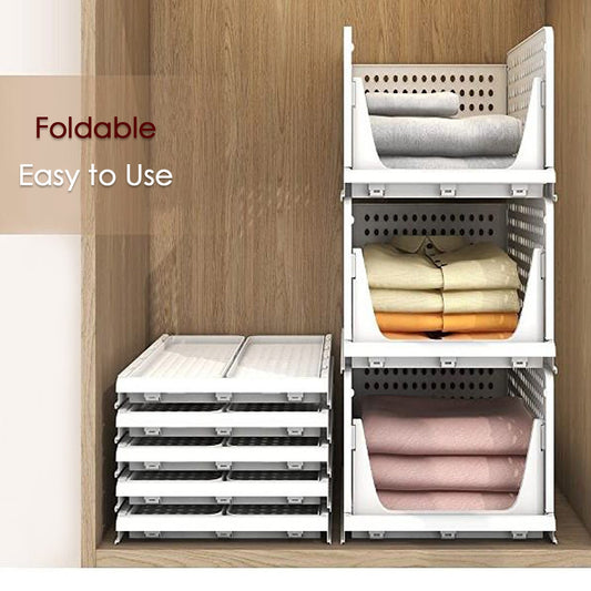 3 Layer Clothes Organizer for Wardrobe Cupboard Organizer for Clothes Foldable and Stackable Closet Organizer Drawer Organizer for Clothes, Multi Purpose Plastic Drawer