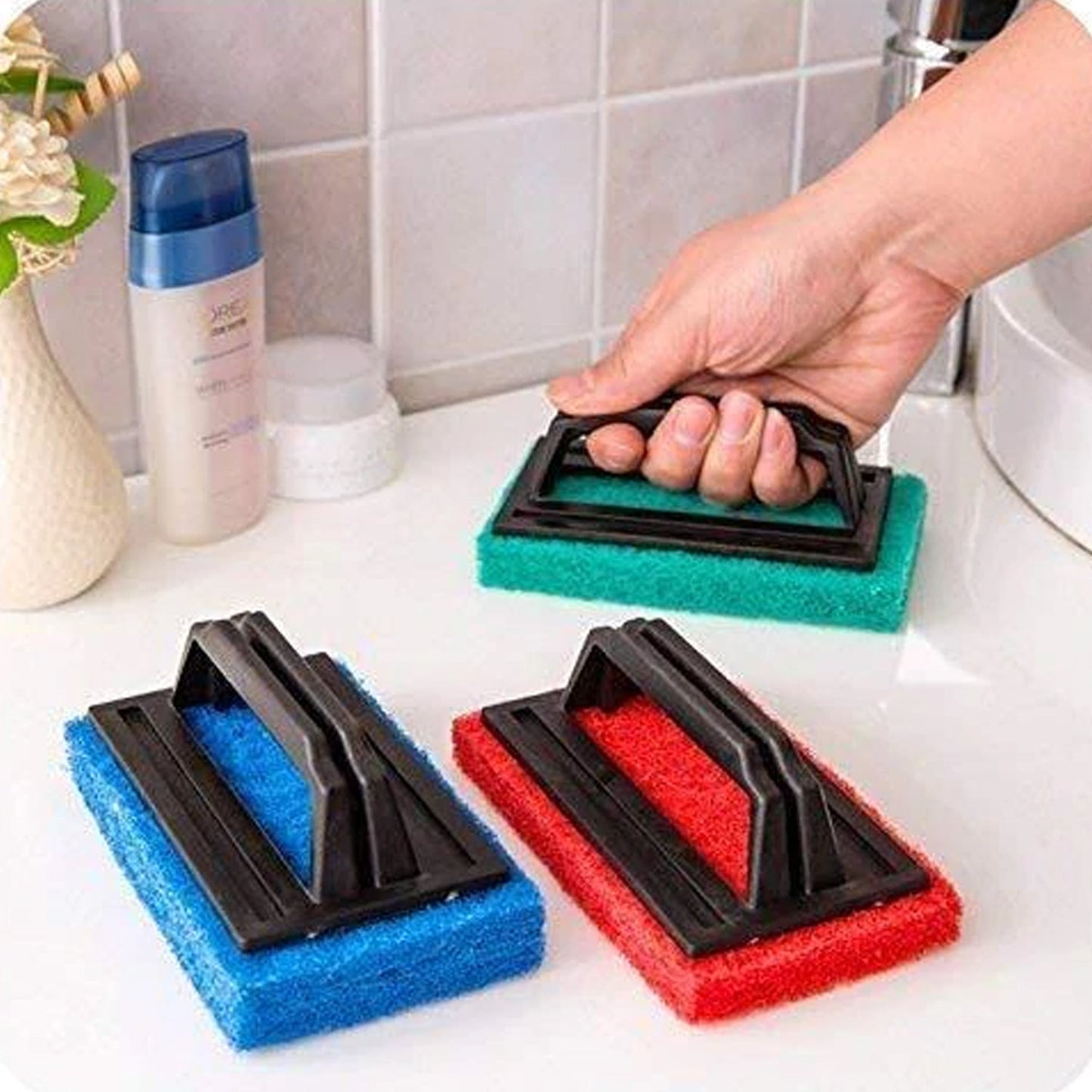 0222 Handle Scrubber Brush widely used by all types of peoples for washing utensils and stuffs in all kinds of bathroom and kitchen places etc. 