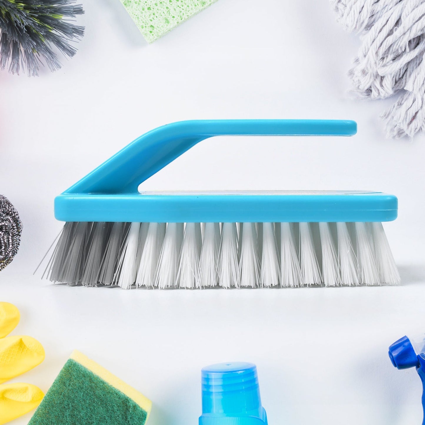 7527 MULTIPURPOSE DURABLE CLEANING BRUSH WITH HANDLE FOR CLOTHES LAUNDRY FLOOR TILES AT HOME KITCHEN SINK, WET AND DRY WASH CLOTH SPOTTING WASHING SCRUBBING BRUSH. 