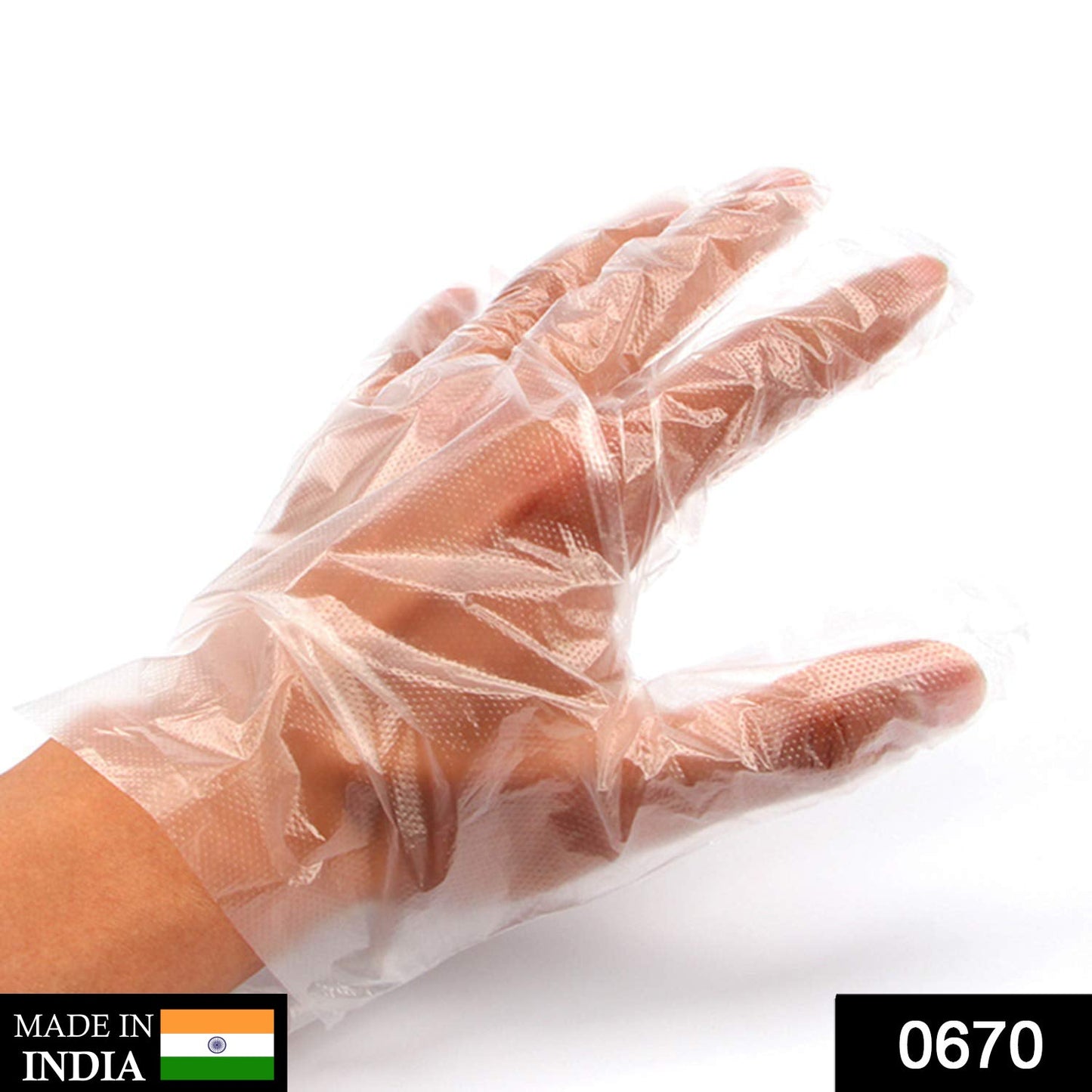 0670 Plastic Transparent Disposable Clear Gloves (White) (100Pc) 