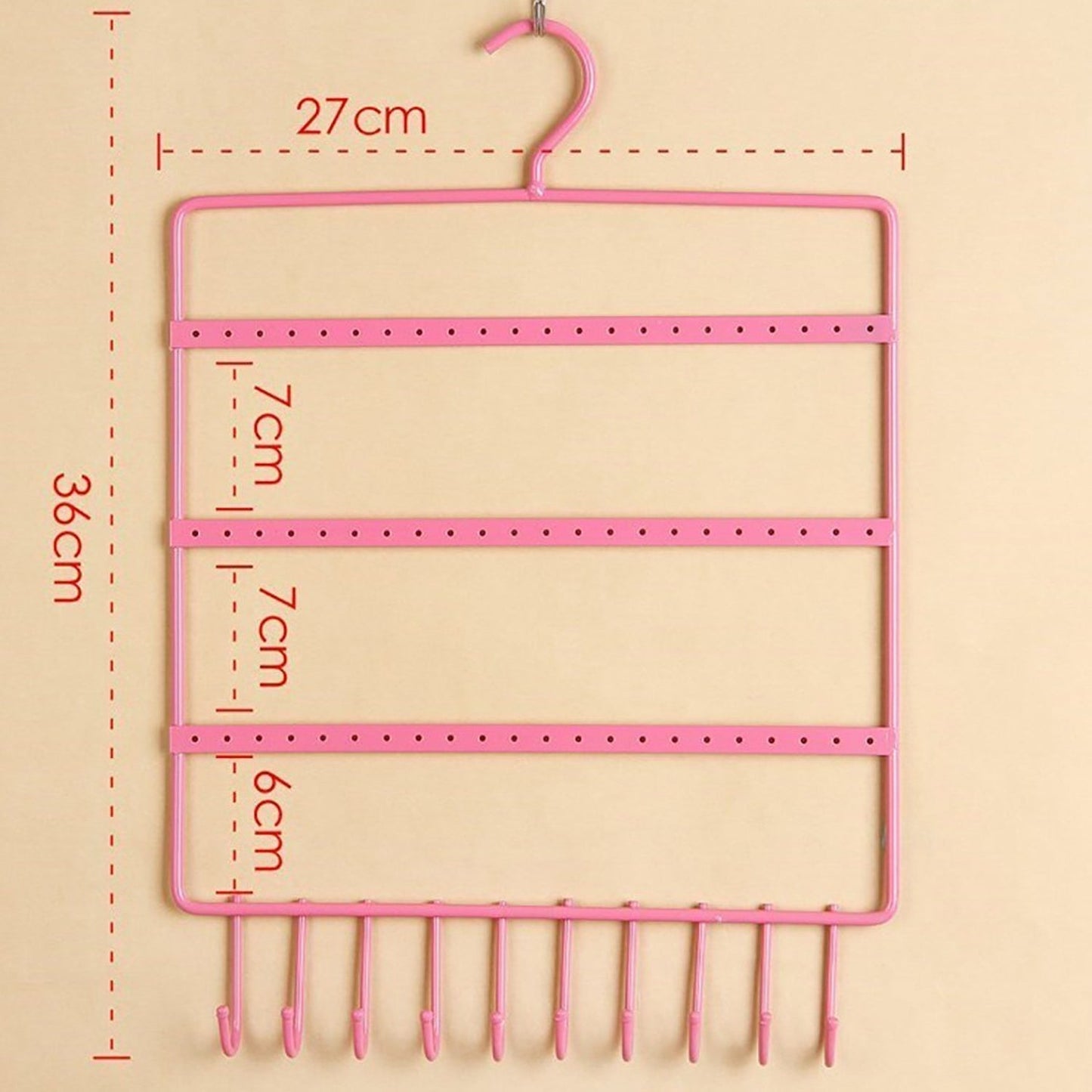 0594 Lightweight & Wall Mounted Earrings Organizer/HANGER for Tangle Free Hanging for Women, 66 Holes - 10 Hooks (metal) 