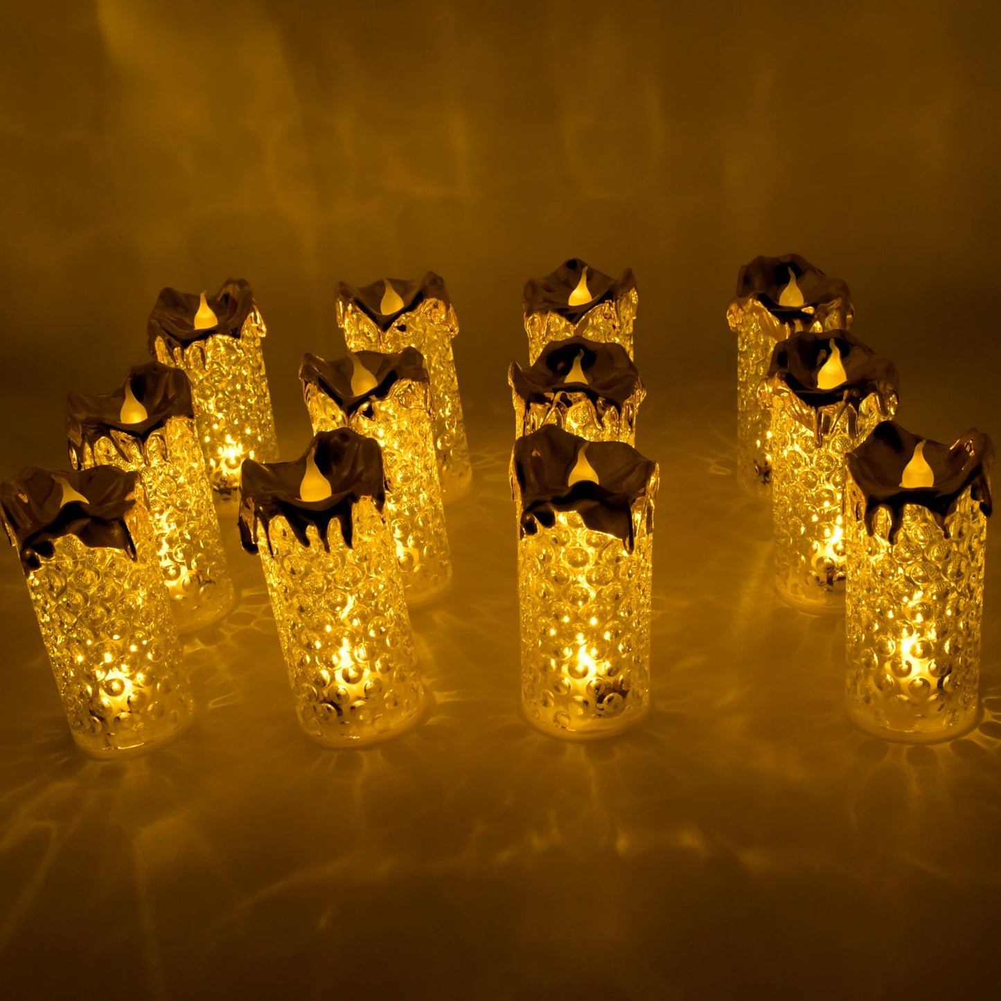 Gold Flameless Candles LED Light Flameless and Smokeless Decorative, Candles Led Tea Light Candle Perfect for Gifting, Home, Diwali,Wedding, Christmas, Crystal Candle Lights, Table Decorations (12 Pc MOQ)