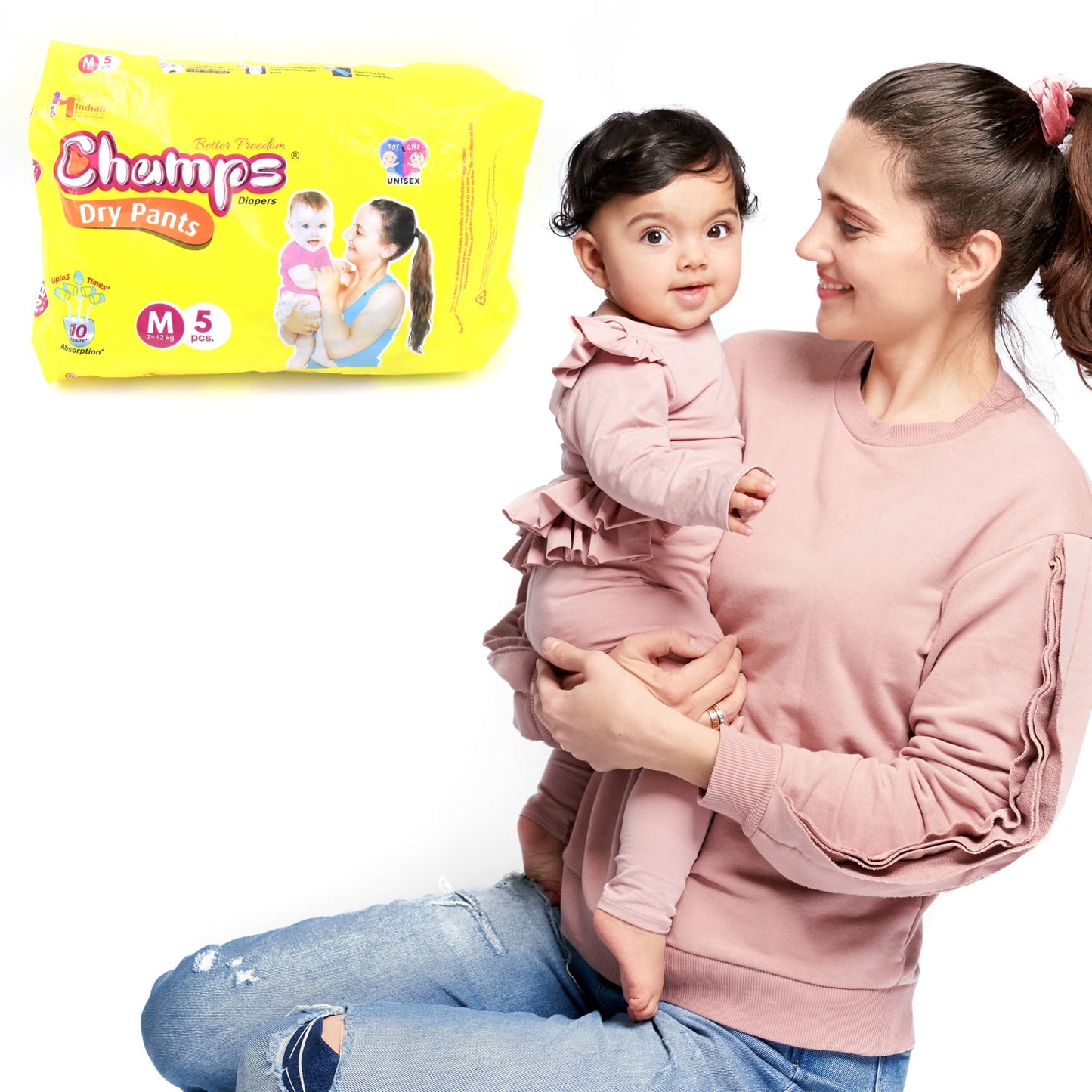 Champs Travel Diapers (Medium, 5 Pcs): Leakproof, Soft & Dry, Baby Diaper Pants