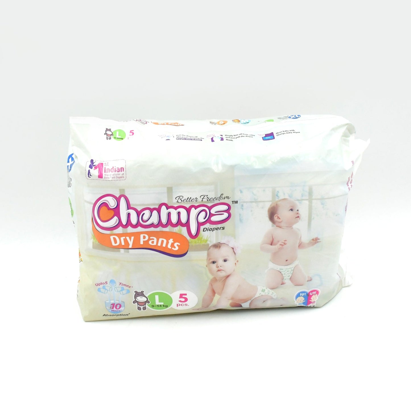 Champs Small Baby Large Diaper Pants (5 Pcs): Ultra-Absorbent for Travel