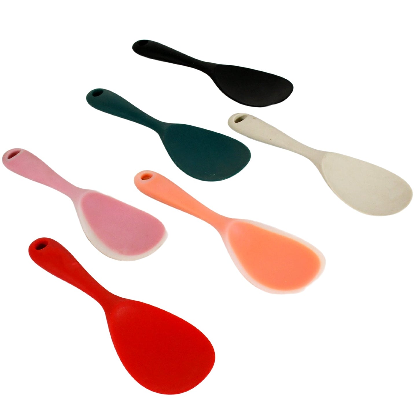 Silicone Rice Paddle Spoon Non Stick Rice Spoon Heat-Resistant Kitchen Rice Spoon with Hanging Hole Perfect for Rice Mashed Potato (6 pcs set / 22 cm)