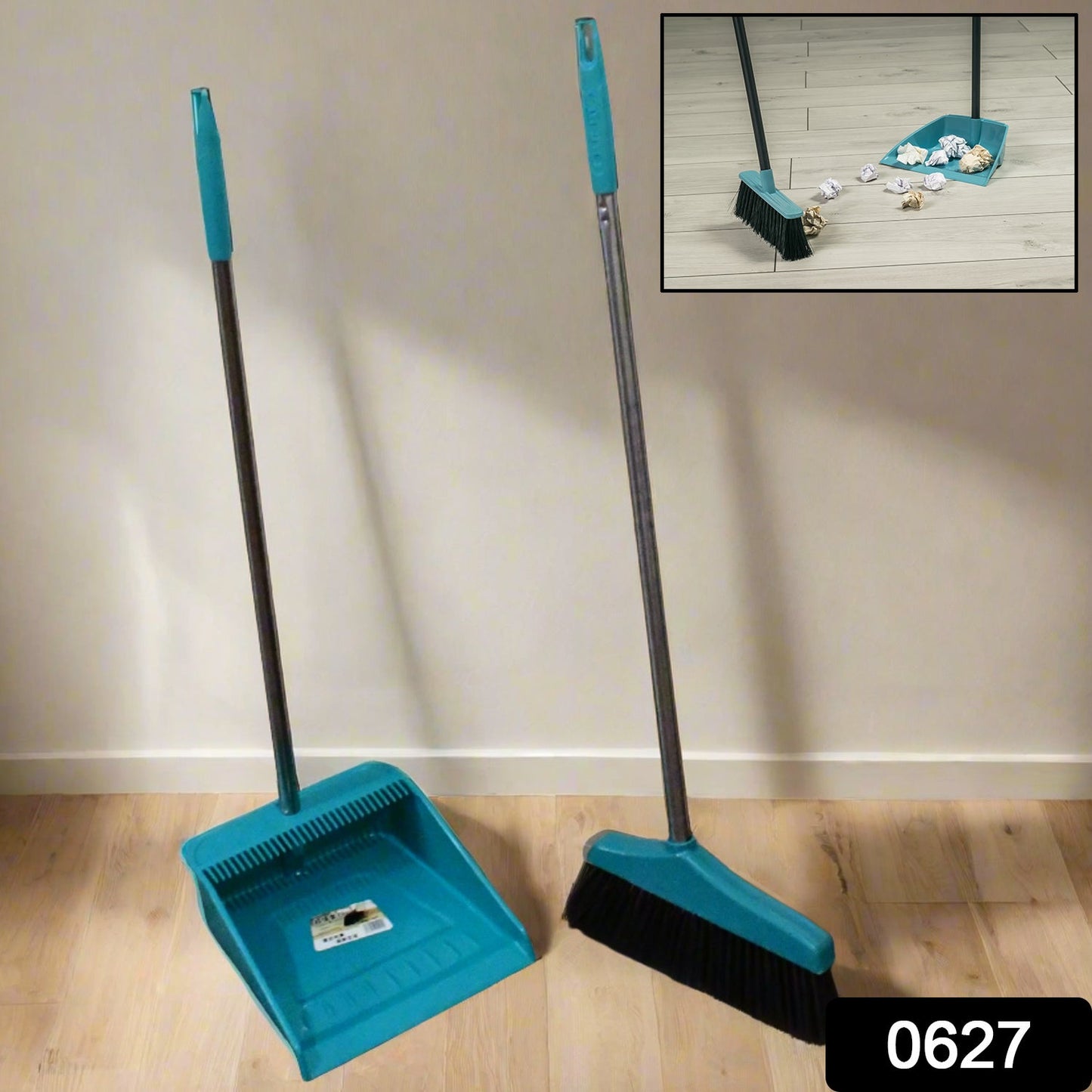 Long Handle Dustpan and Brush 2 Piece Set for Sweeping Cleaning Home Office