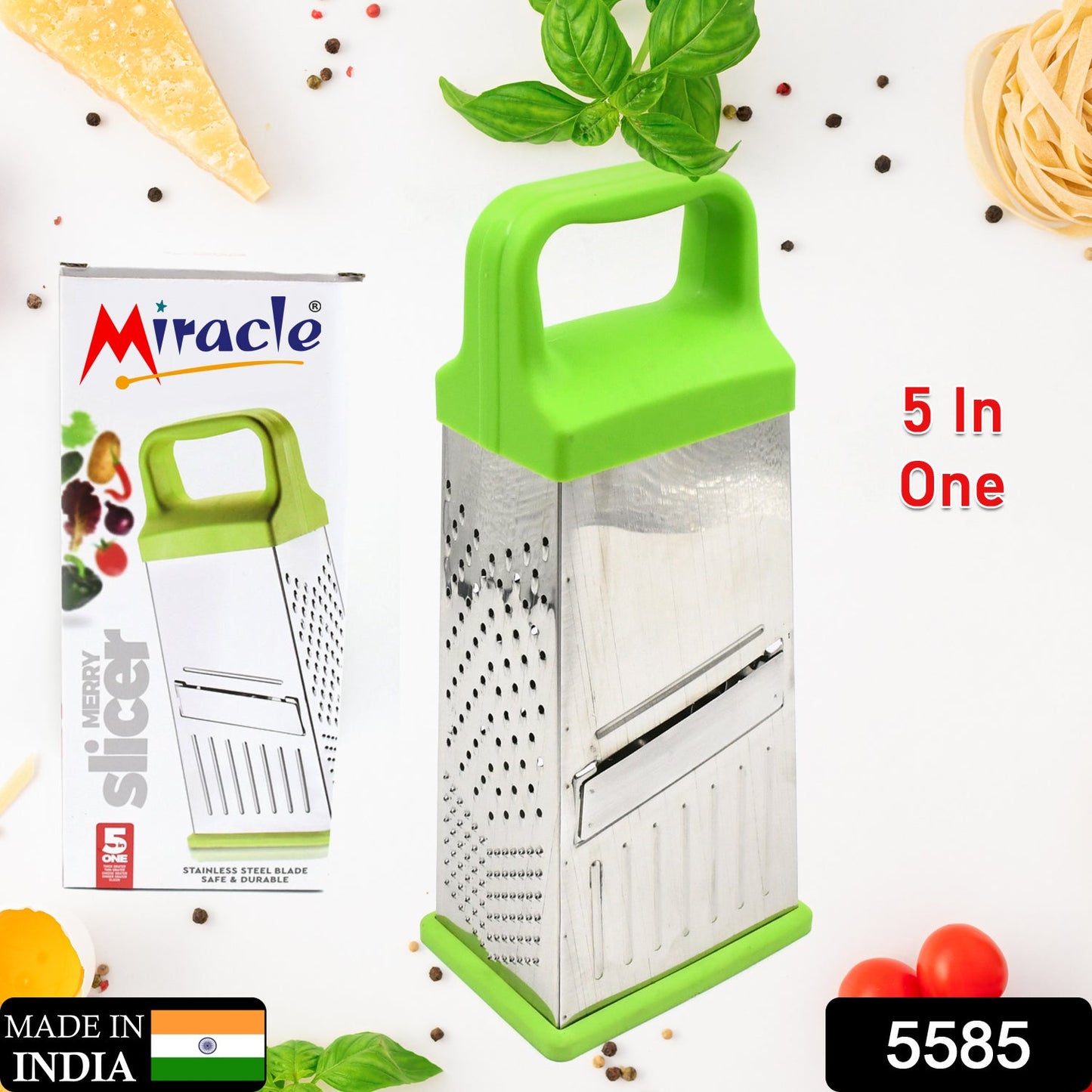 Miracle 5 In 1 Multifunctional Stainless Steel, Cheese Grater With Handle Stainless Steel Material Food Grater For Carrot, Cheese, Panner, Lemon or orange Peel and other Vegetable & Fruit  