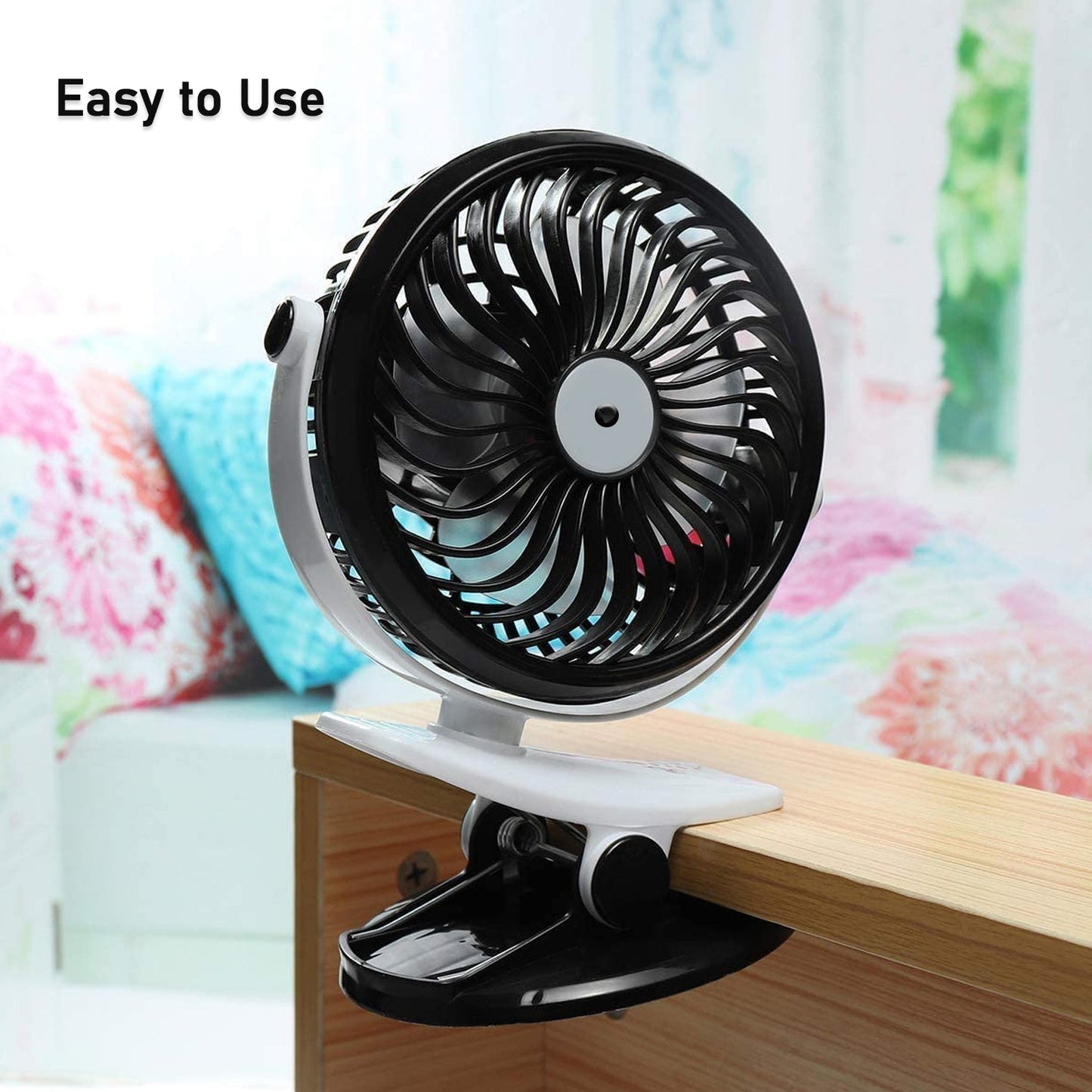 Portable Clip-on Fan, Battery Operated, With Light & Spray, Small Yet Powerful USB Table Fan, 3-Speed Quiet Rechargeable Mini Desk Fan, 360° Rotation, Personal Cooling Fan for Home, Office, Camping