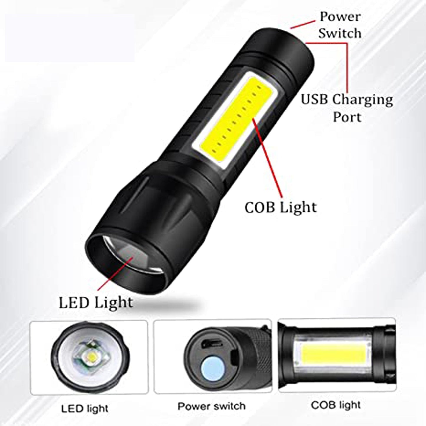 7528  Mini Search Rechargeable LED Long Range Flashlight Emergency Light Torch 