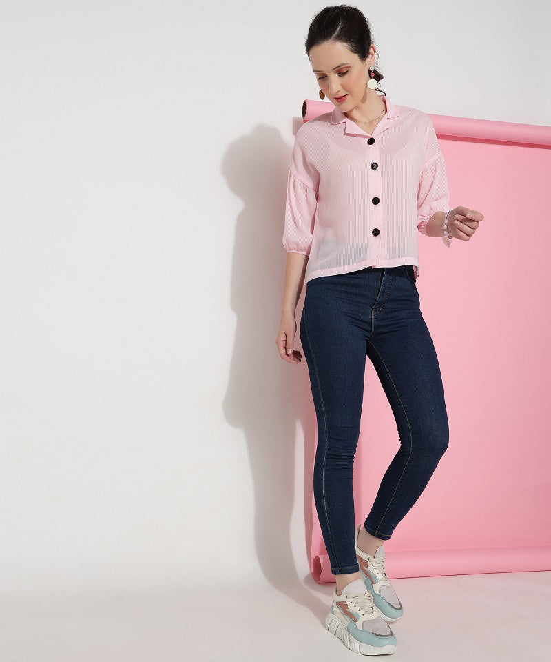 Pink Plain Casual Wear Shirt For Women