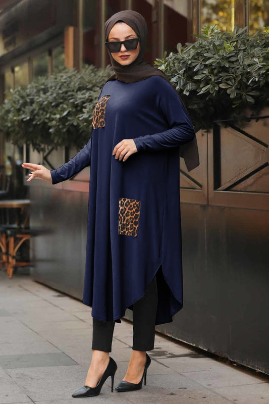 Navy Blue Pocket Style Full Sleeves Stylish Abaya