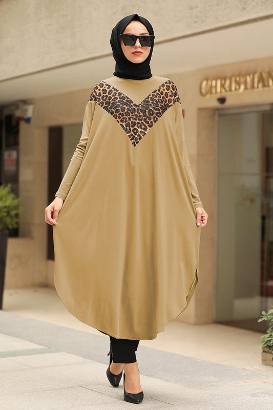 Beige leopard Print Designer Abaya