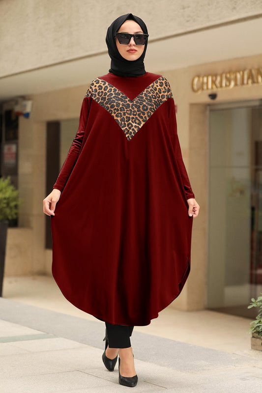 Maroon leopard Print Designer Abaya