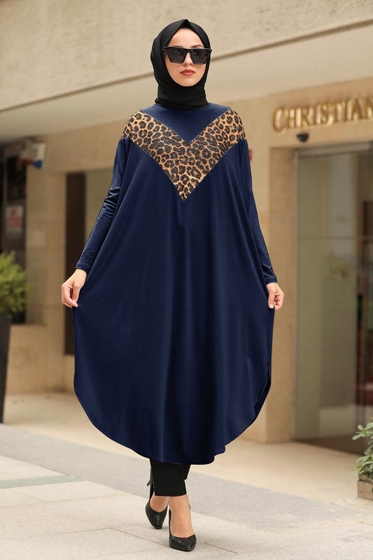 Navy Blue leopard Print Designer Abaya