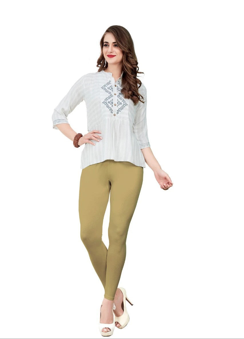 Sandy Brown Ankle Length Cotton Blend Comfort Leggings For Women