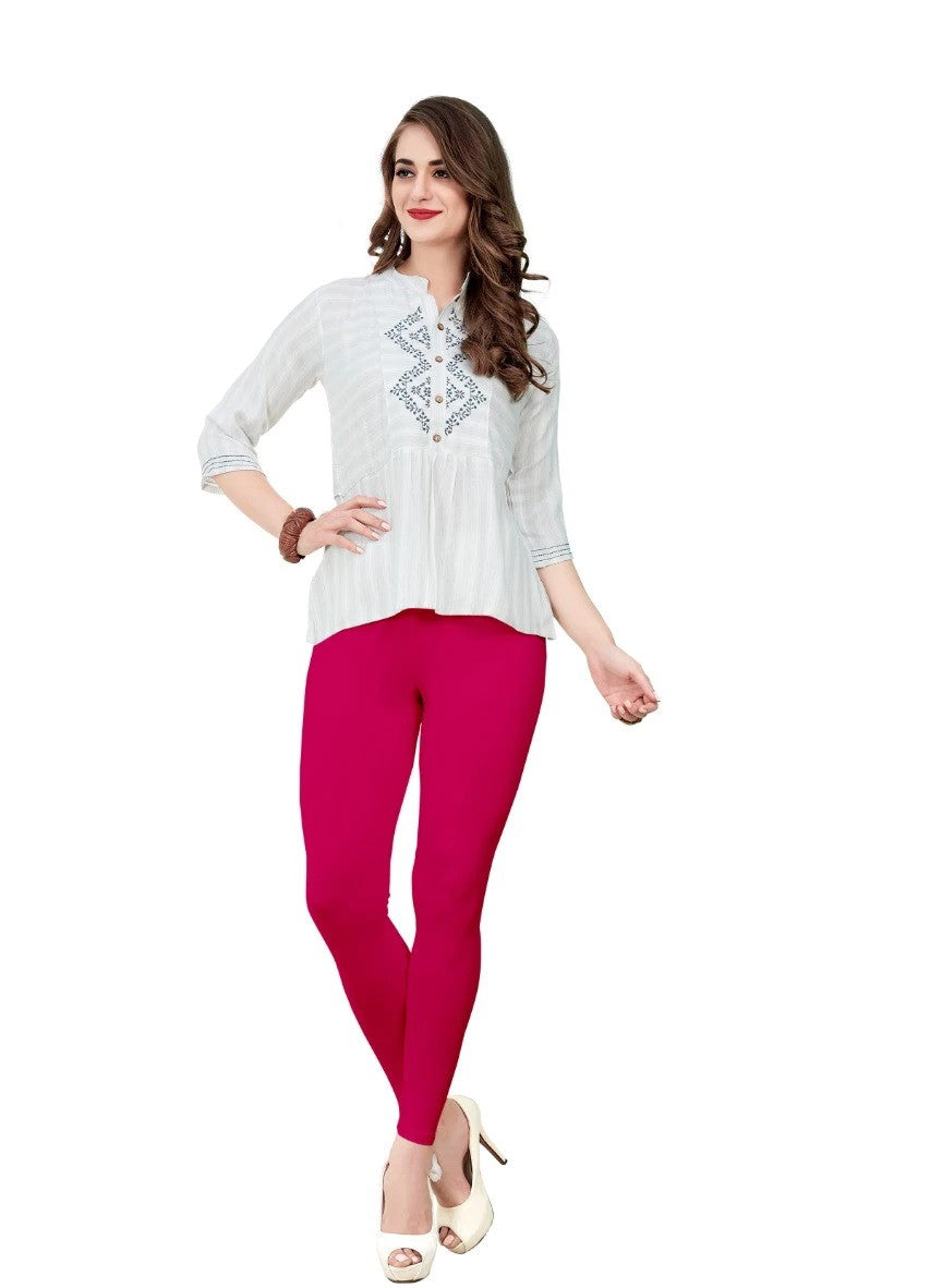 Dark Pink Ankle Length Cotton Blend Comfort Leggings For Women