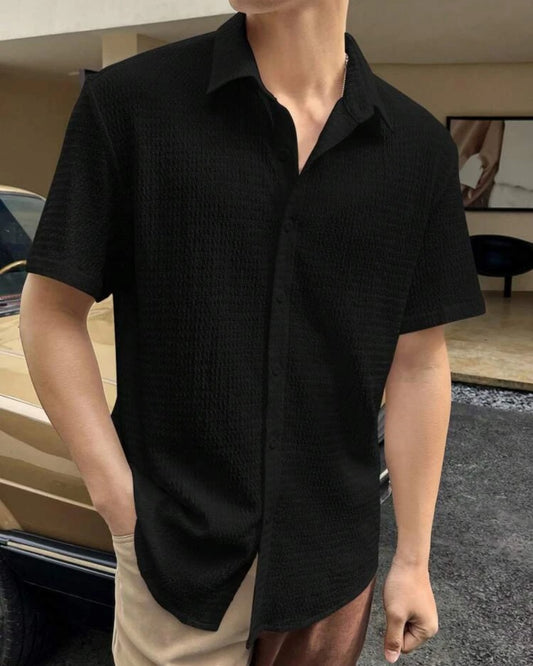 Black Colour Men Casual Wear Cotton Structured Shirt