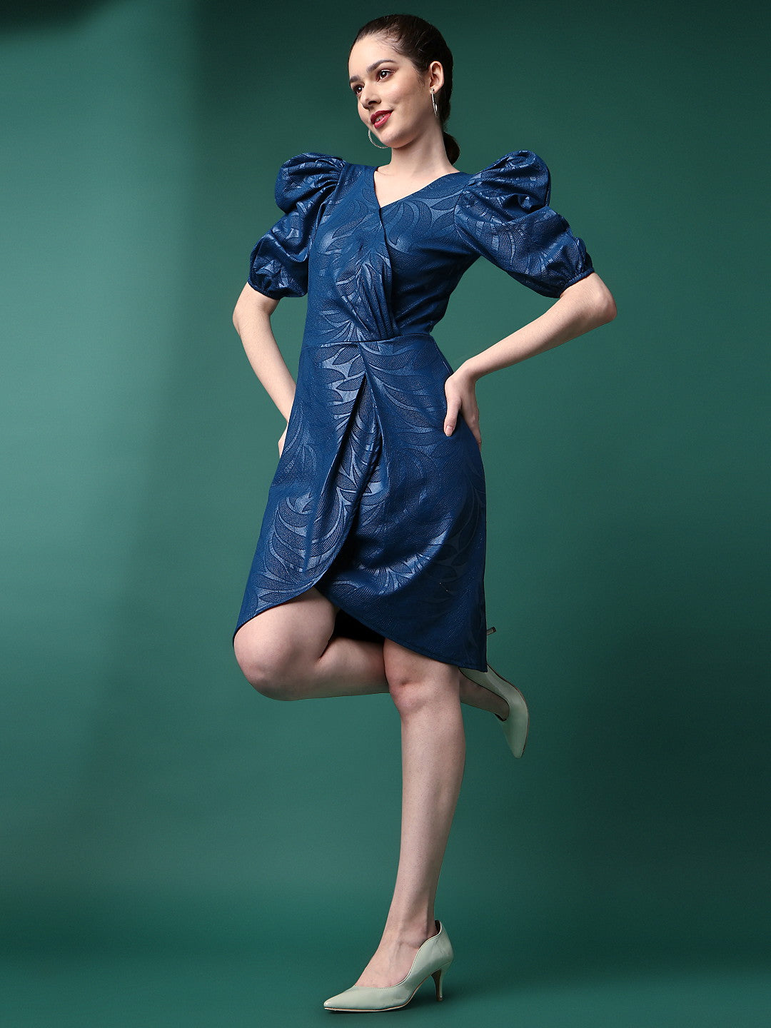 Cotton Lycra Embossed Print Western Dress