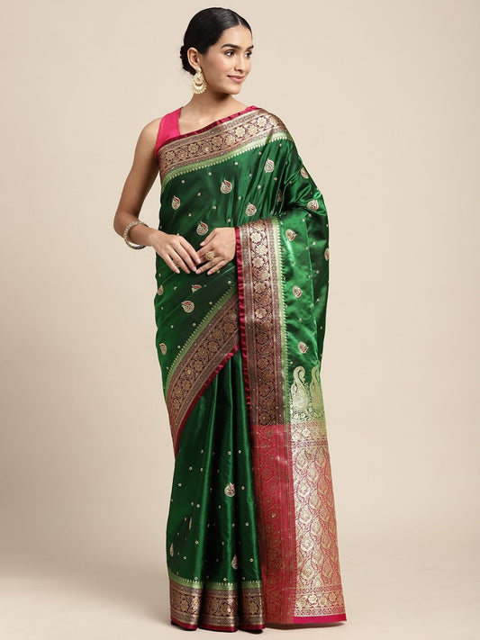 Saree With Unstitched Brocade Blouse