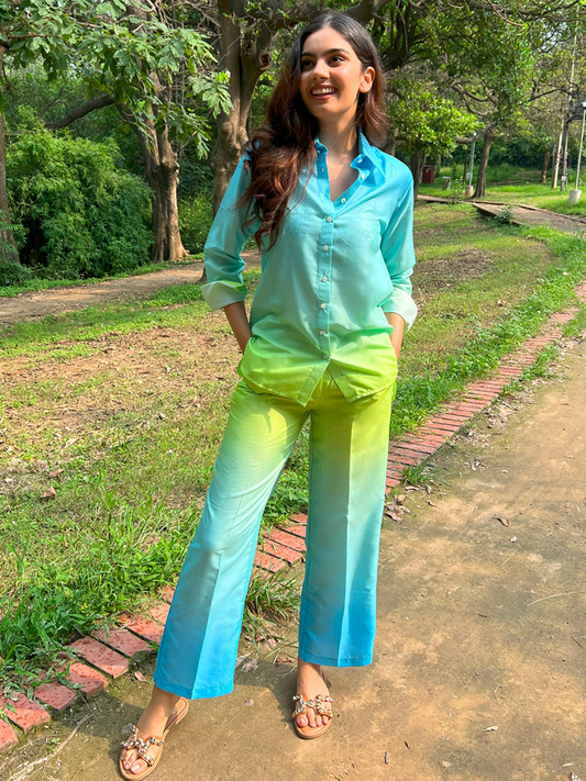 Ombre-Dyed Shirt & Pants Set