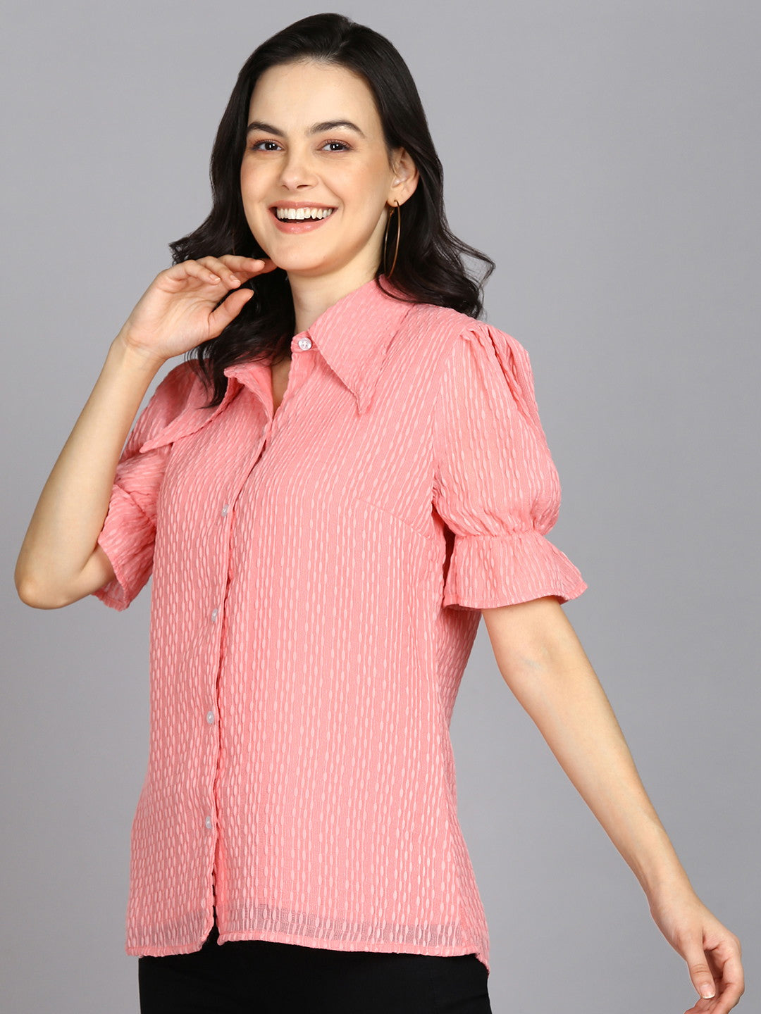 Casual Regular Sleeves Self Design Women Pink Top