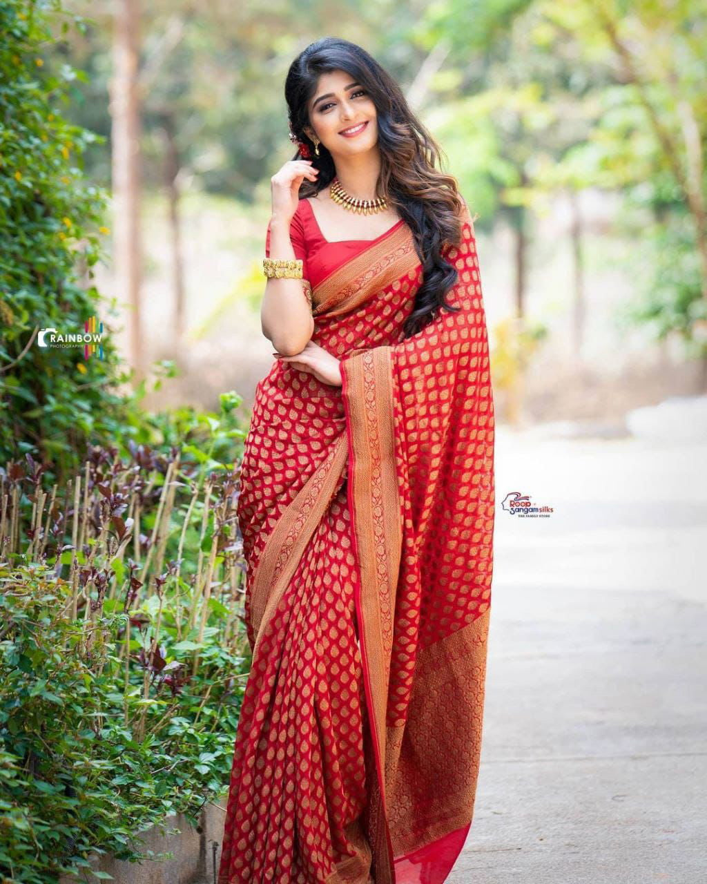 Beautiful Soft Lichi Silk Red saree