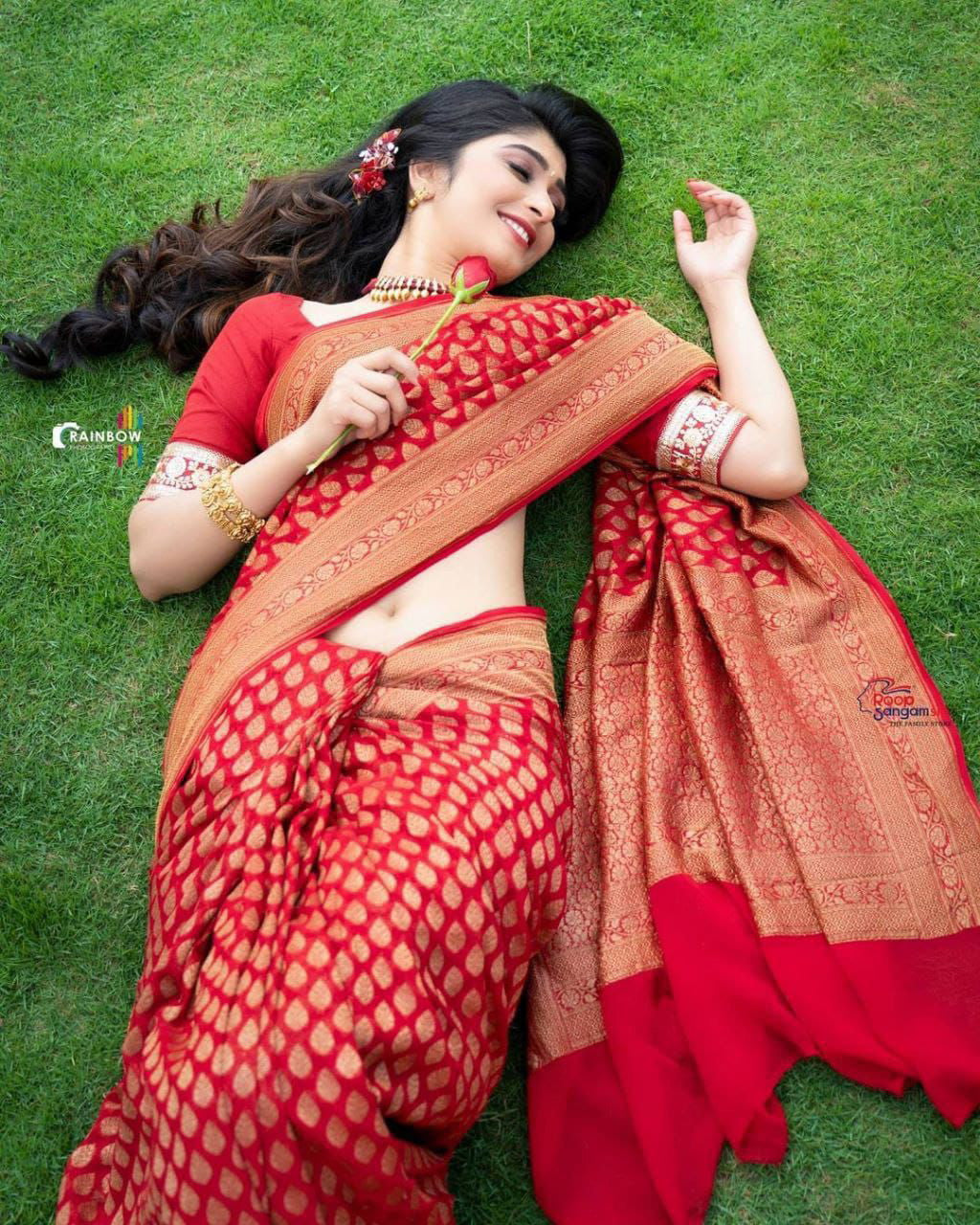 Beautiful Soft Lichi Silk Red saree