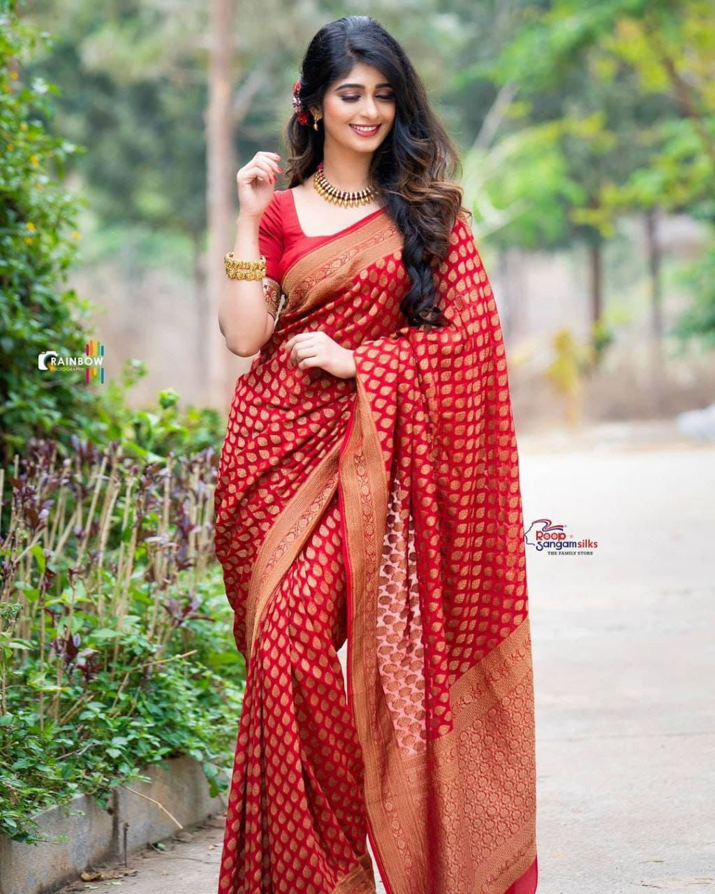 Beautiful Soft Lichi Silk Red saree