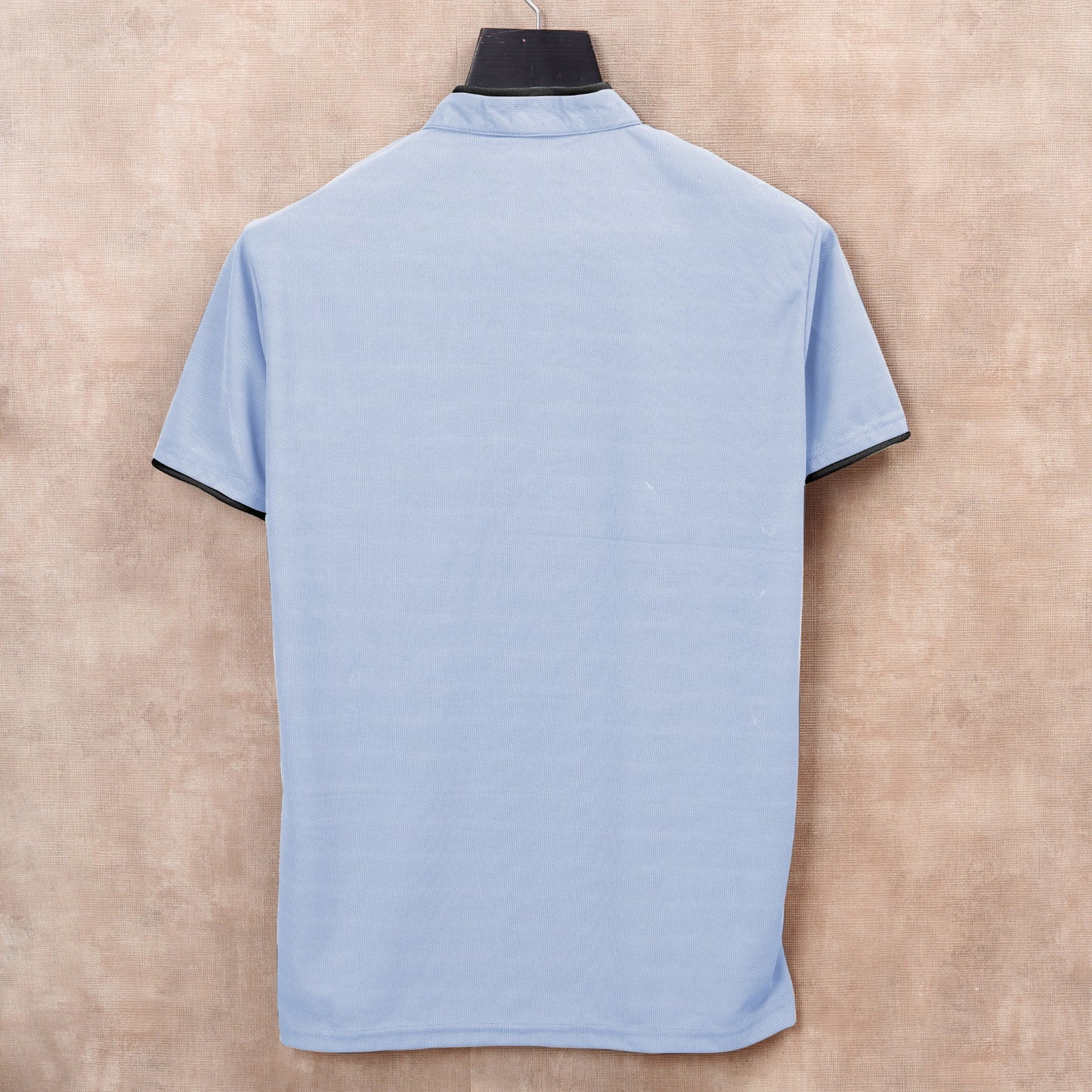 Sky Blue  Men's Solid Mandarin Collar Slim Fit Half Sleeve T-Shirt