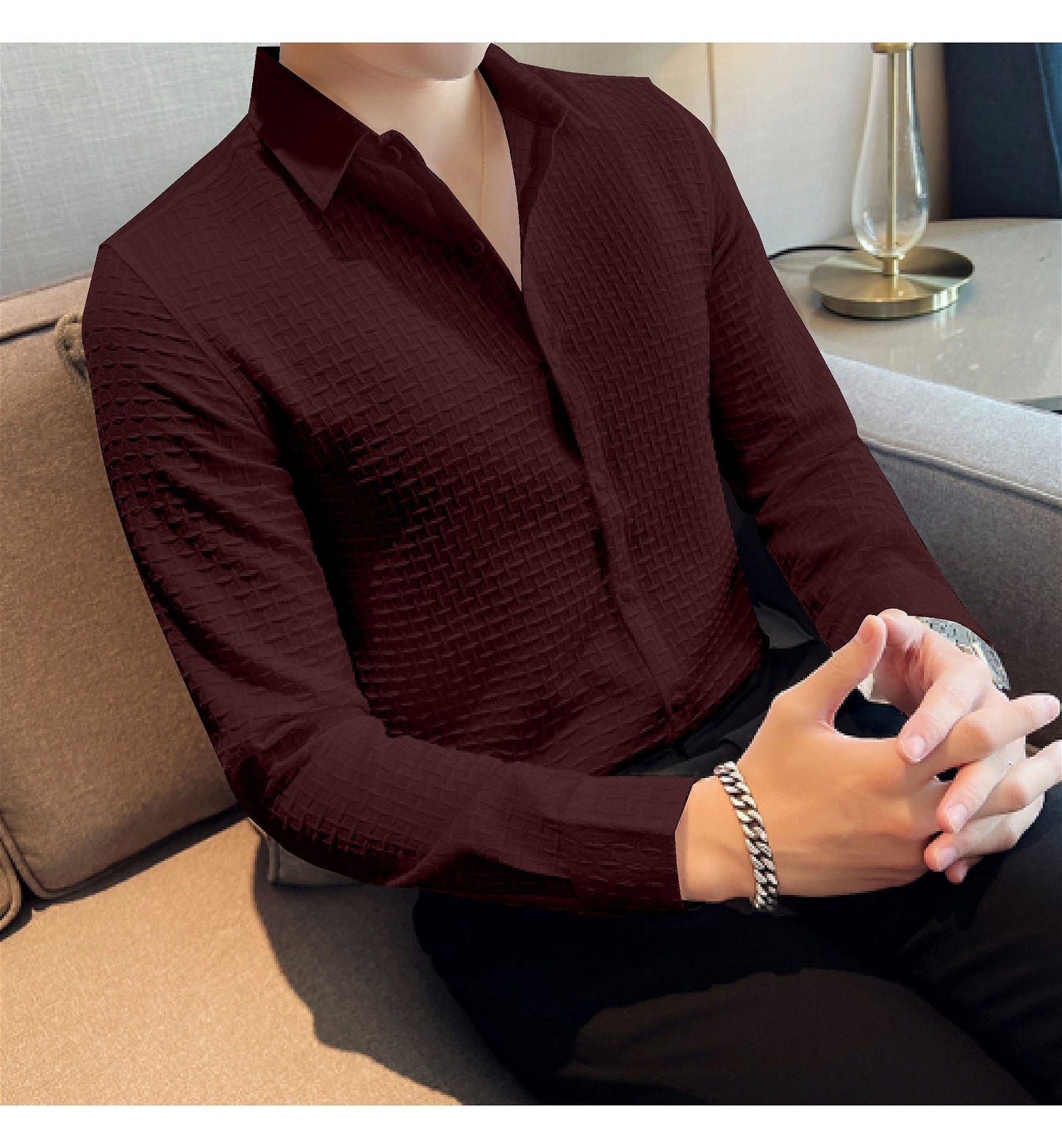 Maroon  Checks Structured Premium Shirt