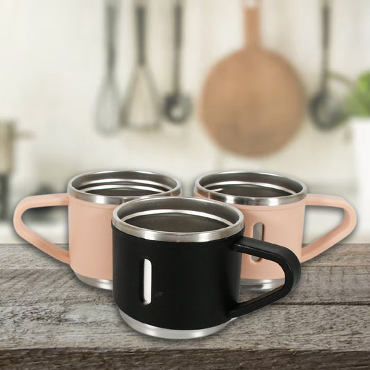 Stainless Steel Vacuum Coffee / Tea Cup, Tea Mug Hot Insulated Double Wall Stainless Steel, Coffee, and Milk Cup with Handle Easy To Carry: Coffee Cup (3 pc)