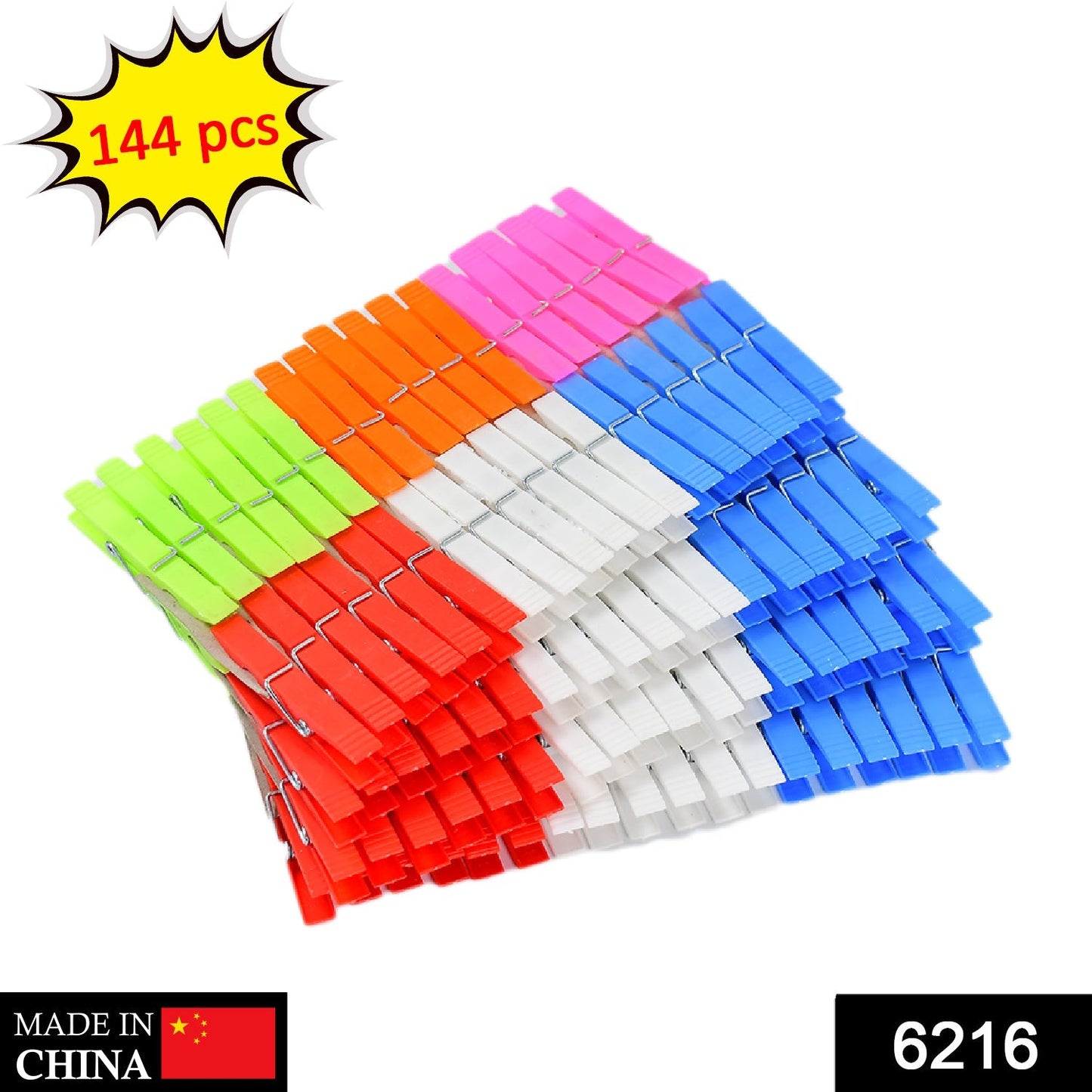 6216  Multi Purpose Plastic Clothes Clips for Cloth Drying Clips (set of 144Pc) 