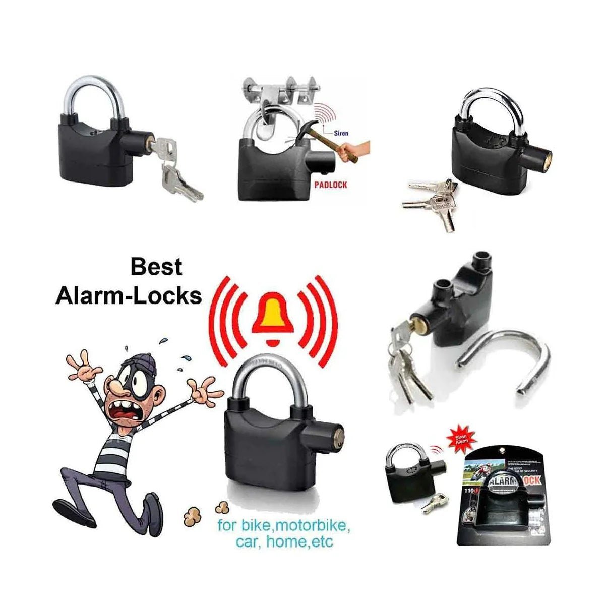 0185a Security Alarm Lock System | Waterproof Black Anti - theft Siren 110dba alarm anti Padlock FoR Bike | Door Window | Battery padlock - Jaatara0185a Security Alarm Lock System | Waterproof Black Anti - theft Siren 110dba alarm anti Padlock FoR Bike | Door Window | Battery padlockJaataraJaataraJaatara