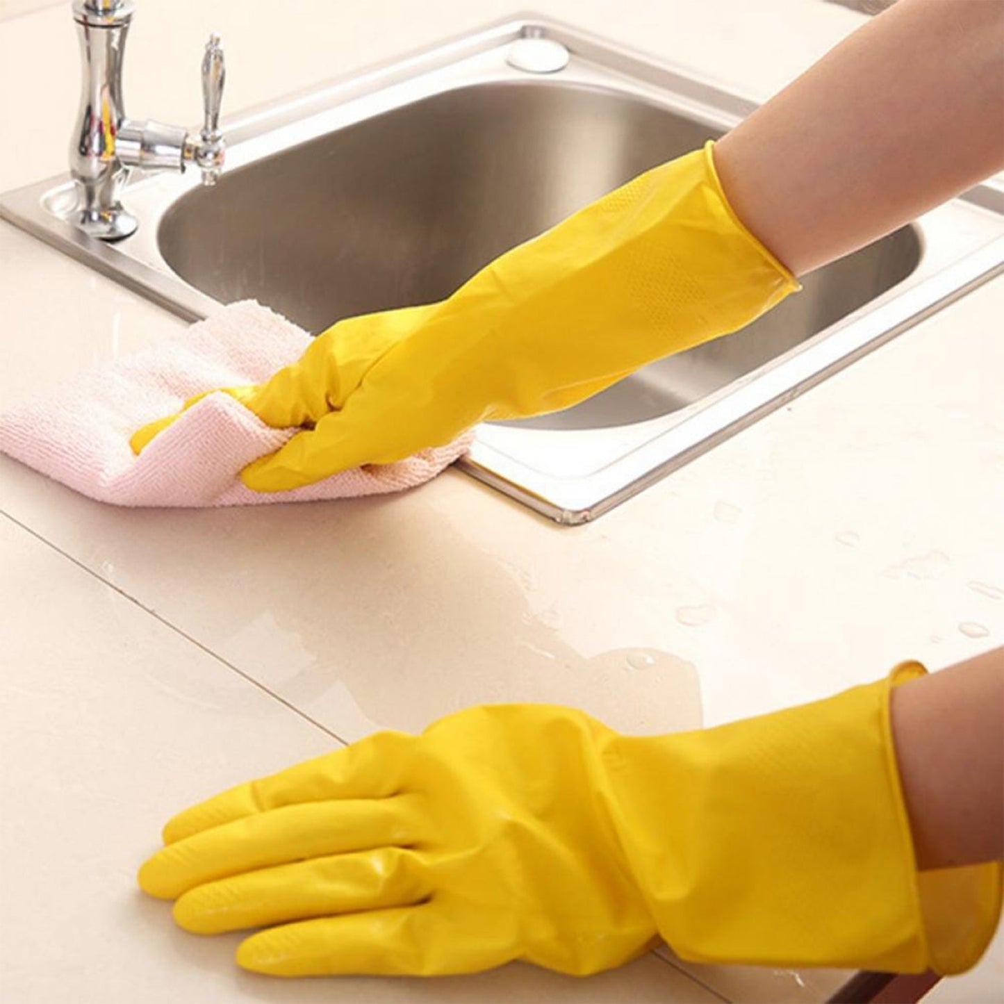 4853 Pair Of 2 Large Yellow Gloves For Types Of Purposes Like Washing Utensils, Gardening And Cleaning Toilet Etc. 