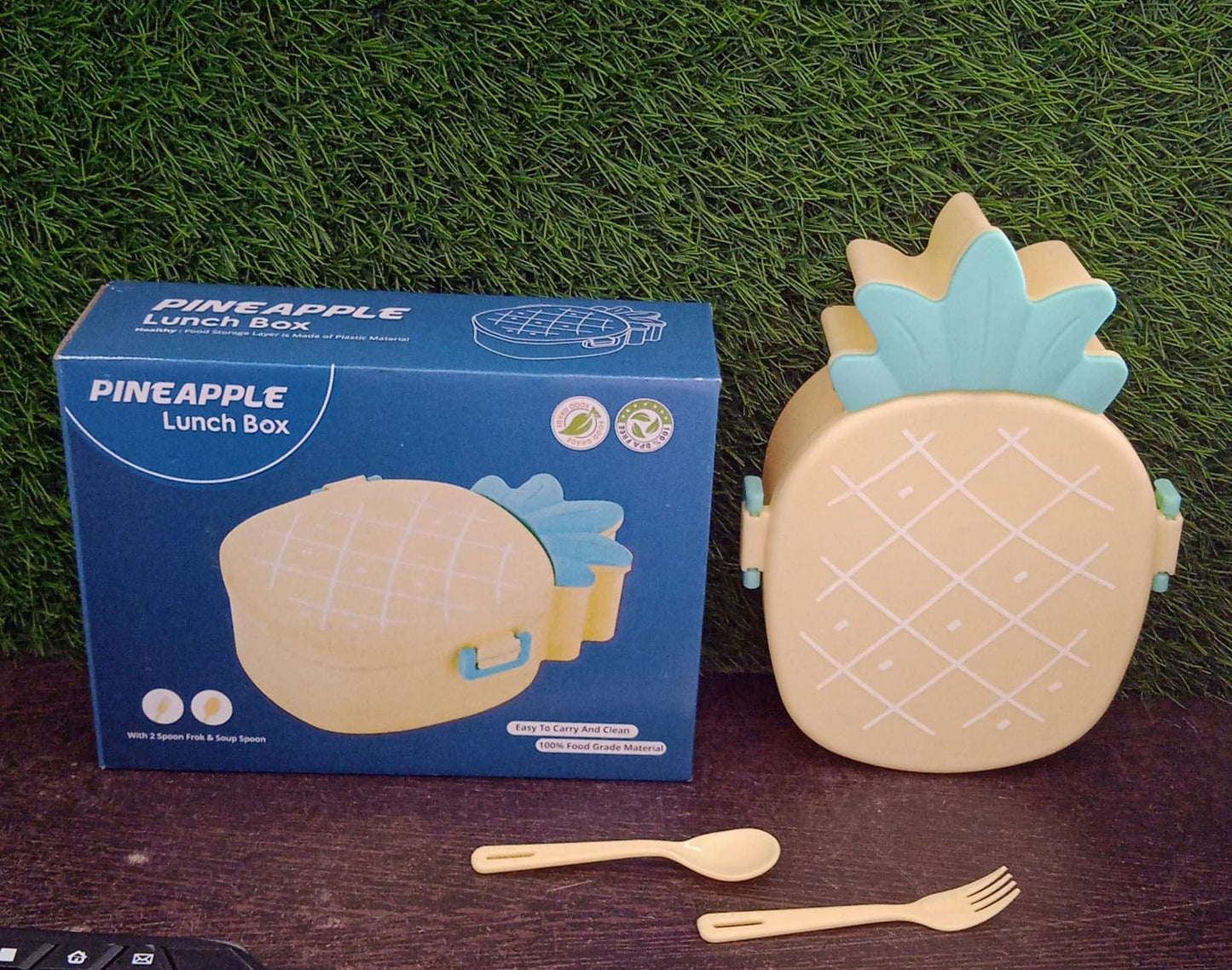 Kids Lunch Box Cute Pineapple Shaped Bento Box with Fork Spoon Snack Candy Container Microwave Portable Office Lunch Box (1 Pc / With Spoon, Fork & Color Box)