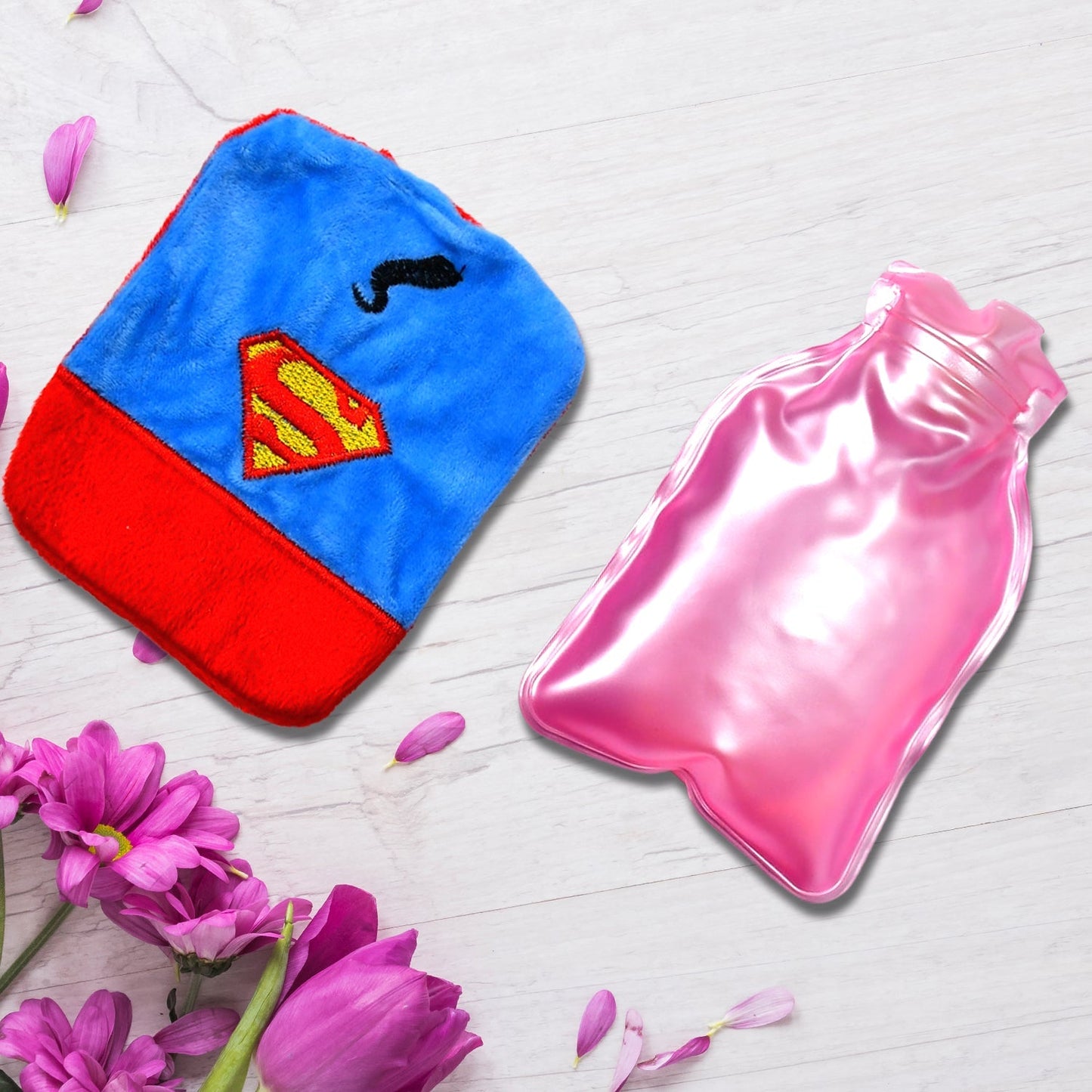 Superman Print Small Hot Water Bag with Cover for Pain Relief