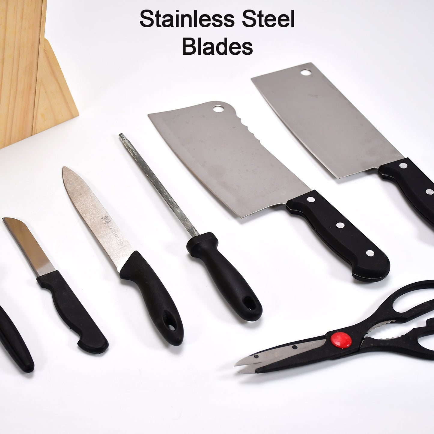 7 Piece Kitchen Knife Set and Vegetable Peeler Set with wooden block