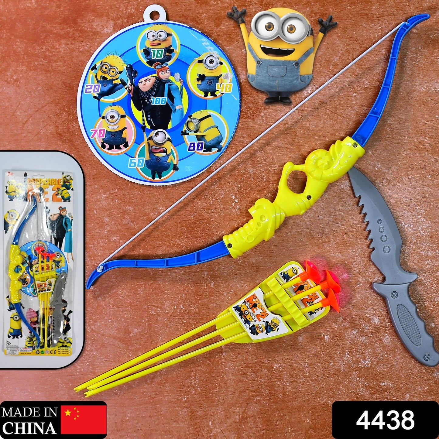 4438 Plastic Archery Bow and Arrow Toy Set with single knife and 3pc Arrow and Target Board, 