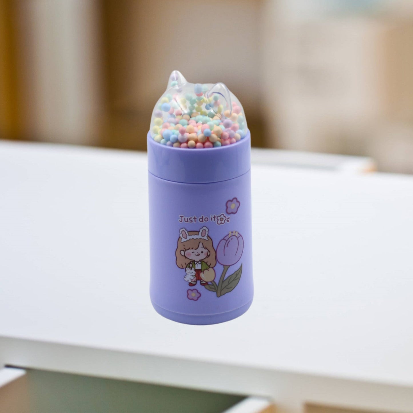 Girl Glass Water Bottle for School with Kid Sparkle Strap Cat Lid Sequins Glitter Glass Cup Birthday Gift Children 350ml (MOQ :- 75 pc)