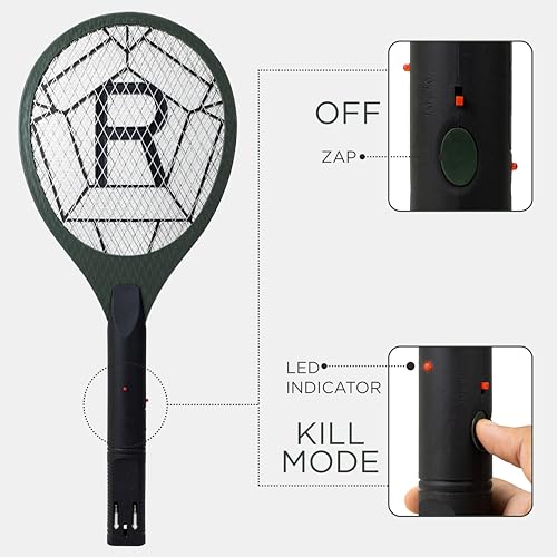 Weird Wolf Heavy Duty Mosquito Racket Bat | Rechargeable Electric Fly Swatter | Mosquito Killer Racquet with 2 Pin Plug and 3 Months Warranty (Dark Green)