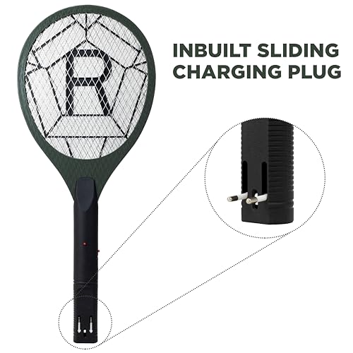 Weird Wolf Heavy Duty Mosquito Racket Bat | Rechargeable Electric Fly Swatter | Mosquito Killer Racquet with 2 Pin Plug and 3 Months Warranty (Dark Green)