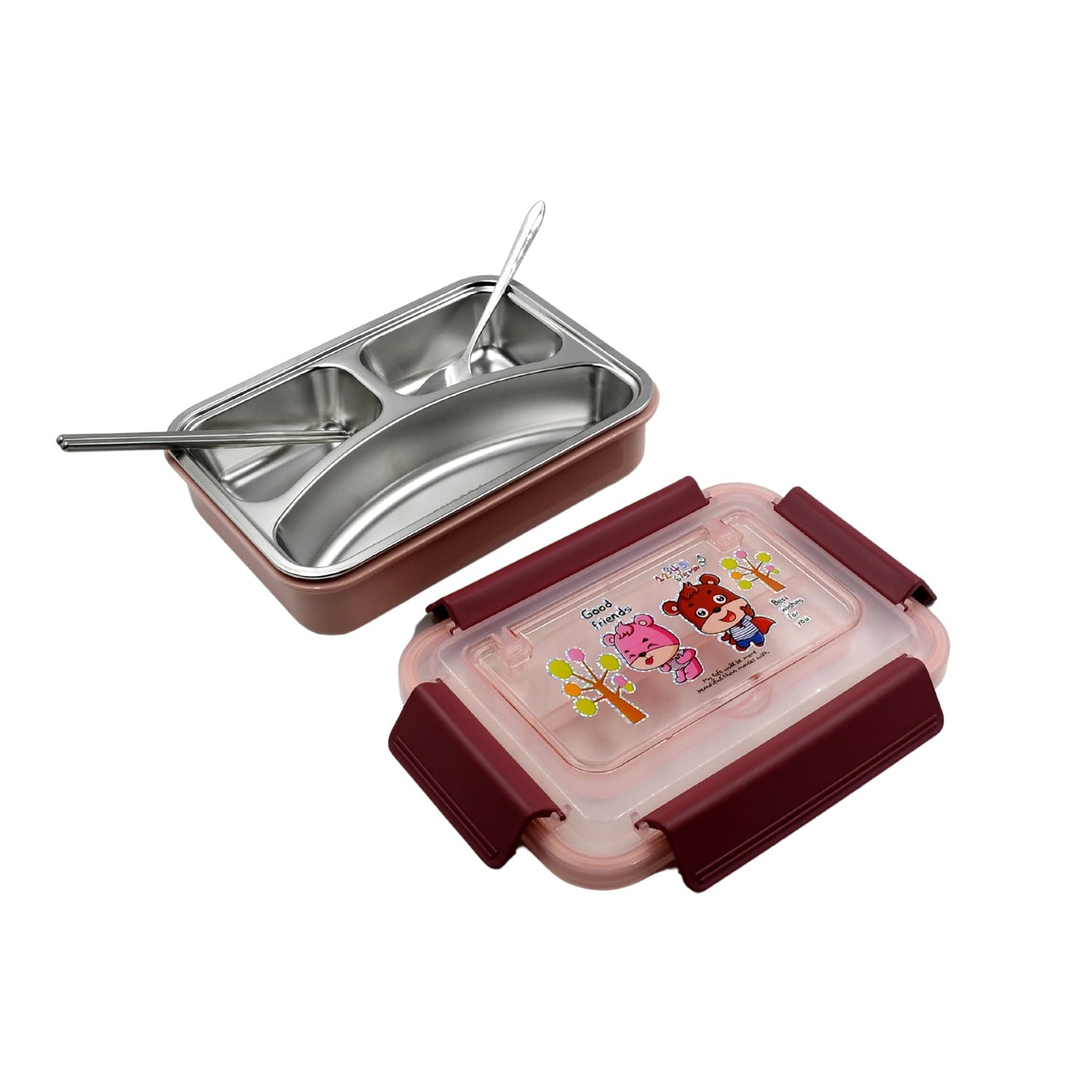 Food‑Safe Materials Kids Lunch Box With steel  Spoon & chopsticks Compartment is Designed Made of 304 Stainless Steel Easy to Clean for School for Camping for Work for Home, Office