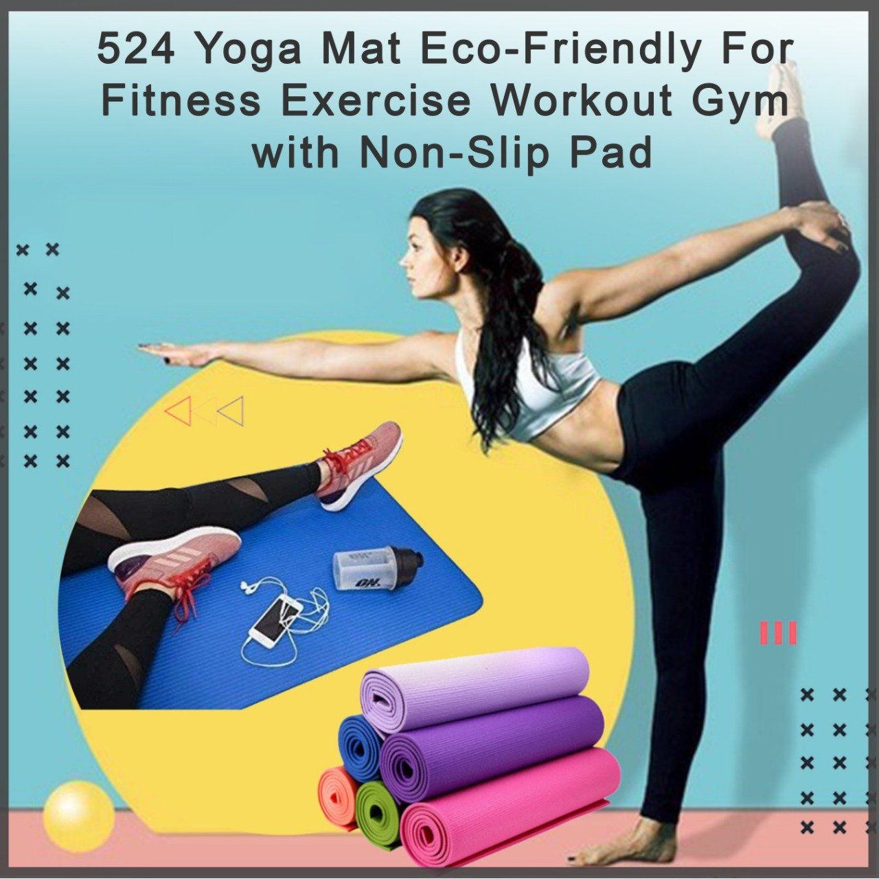 Yoga Mat Eco-Friendly For Fitness Exercise Workout Gym with Non-Slip Pad (180x60xcm) Color may very